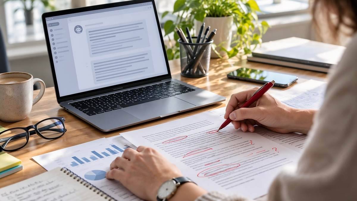 Une personne travaille au bureau, écrivant sur des documents Une personne travaille au bureau, écrivant sur des documents